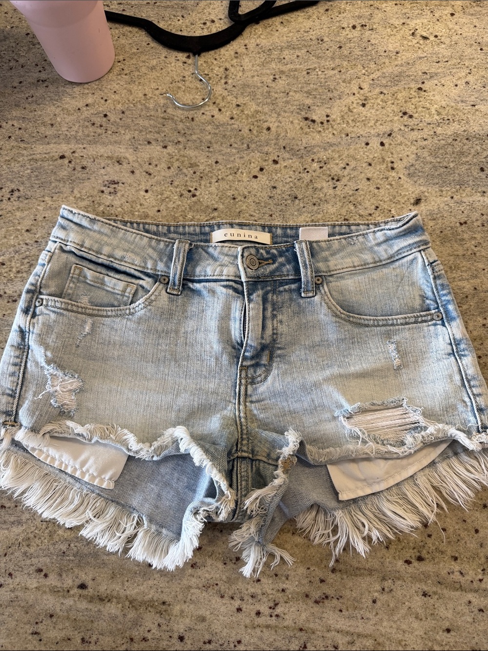 EUNINA Light Blue Low Rise Cut Off Denim Shorts